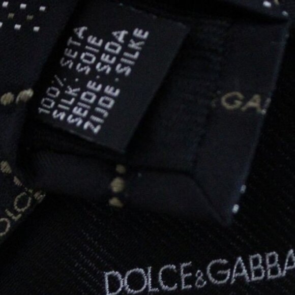 DOLCE & GABBANA 100% Silk Tie Diamond Pattern Black, Gold & White - Picture 6 of 6